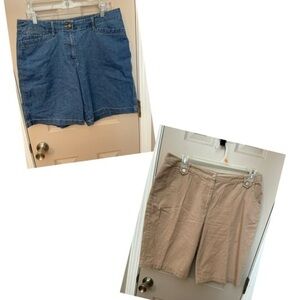 Lot of 2 Size 14 Relativity & Kim Rogers Bermuda shorts 1 denim, one khaki.